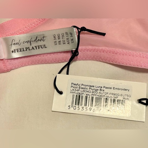 NWT Playful Promises Luna Pastel Pink Embroidery Picot Elastic Plunge Bra - Picture 7 of 8